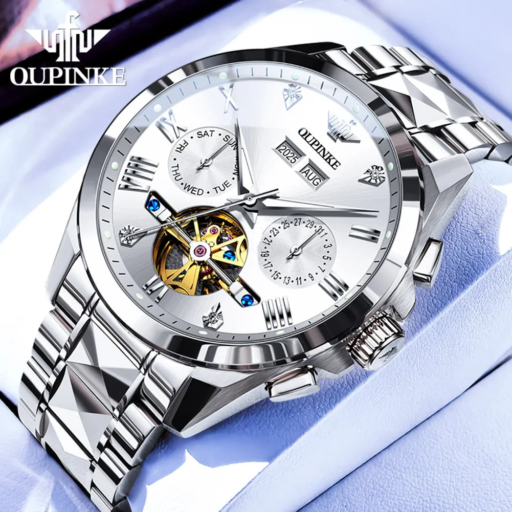 OUPINKE 3240 Tourbillon Men Watch Luxury Original Automatic Mechanical Watch Tungsten Steel Skeleton 44mm Large Dial Men Watch