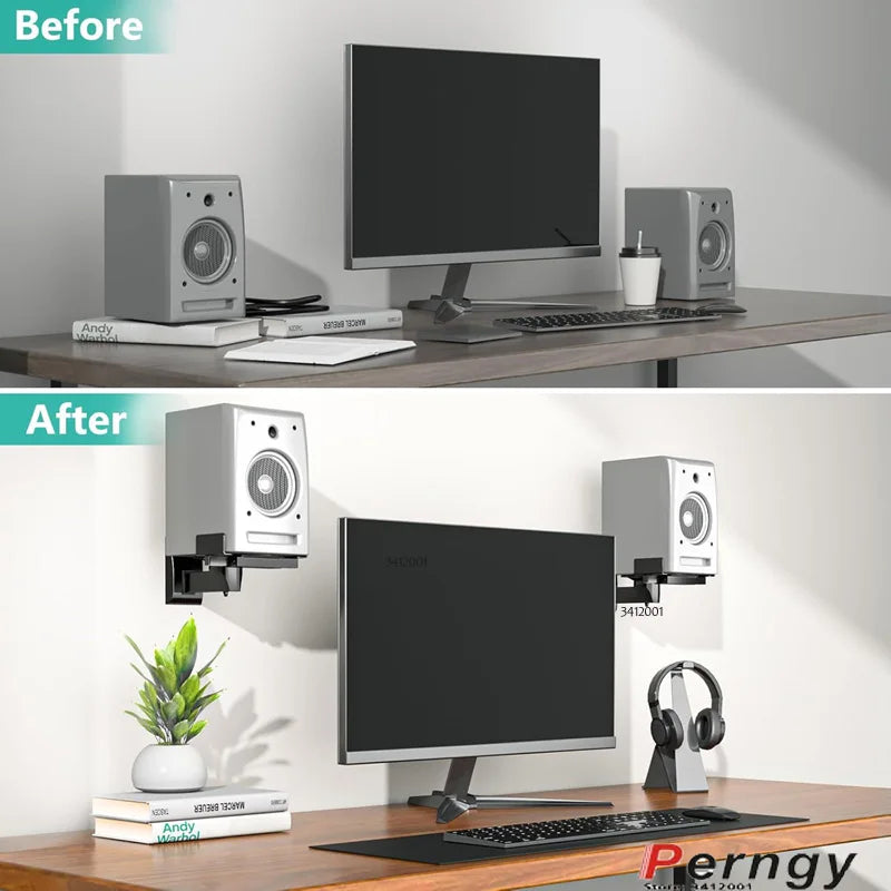 1 Pair=2pcs SW-70 Popular Steel Speaker Wall Mount Bracket Clamp Width Adjustable Rotate All Direction Tilt 25kg Load