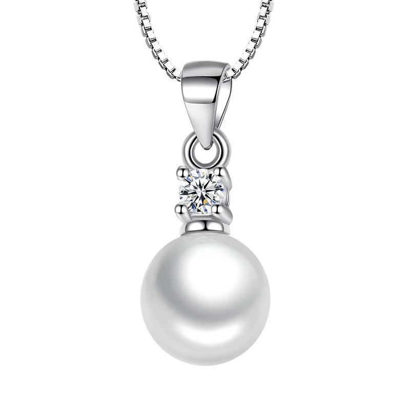 New Jewelry Women's 925 Sterling Silver Crystal Zircon Pearl Pendant Necklace Trendy FQL23255