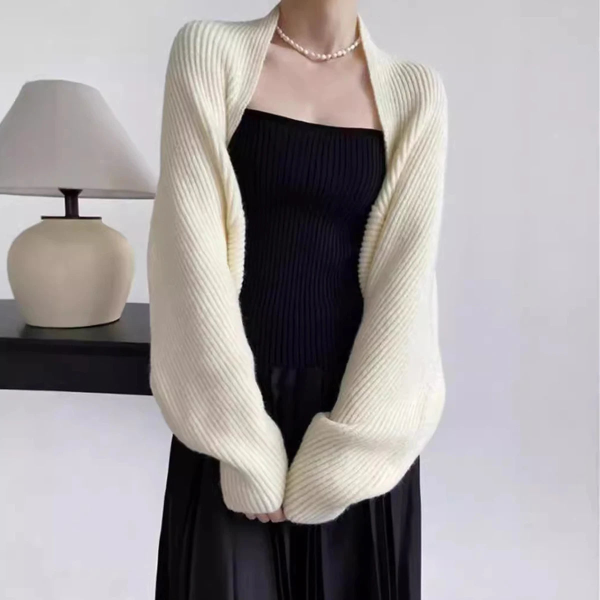 Knitted Solid Color Shawl With Sleeves Multi-Functional Cardigan,Fashion Scarf Sunshield Neck Warmer For Daily Wear For Dress