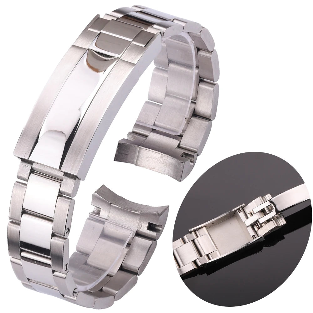20mm Stainless Steel Watchband Bracelet For Rolex Watch Band Silver Brushed Curved End Replacement Strap