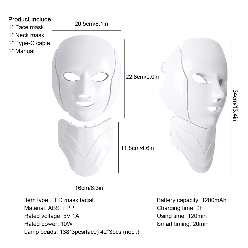 7 Colors Photon Face Neck Beauty Mask Wireless Facial LED Mask Repair Skin Wrinkle Remover Skin Rejuvenation Tighten Skin Care