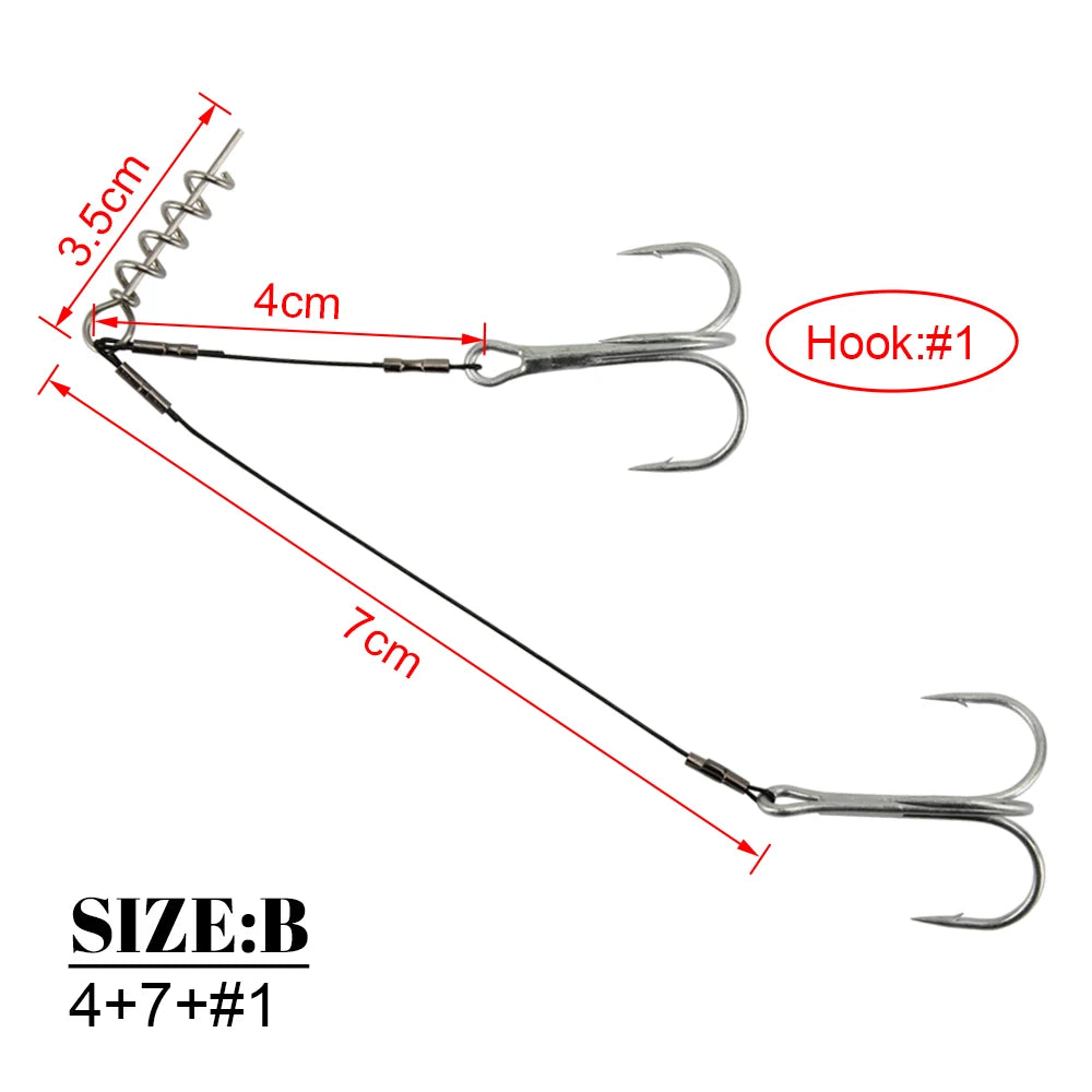 Spinpoler Corkscrew Stinger Rig Hook Double Sharp Treble Pike Bass Fishhook High-Carbon Steel For Soft Lure Fishing Equipment