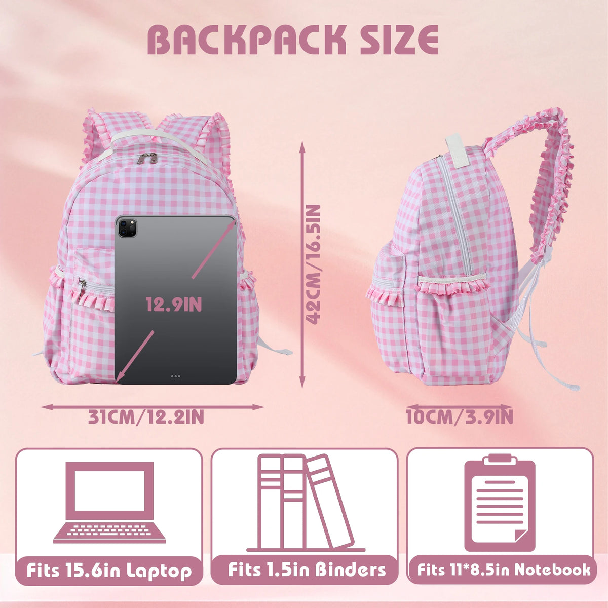 School Backpacks for Girls Large Capacity Ruffled Plaid Schoolbags Gifts For Teenagers College High School Students Traveling