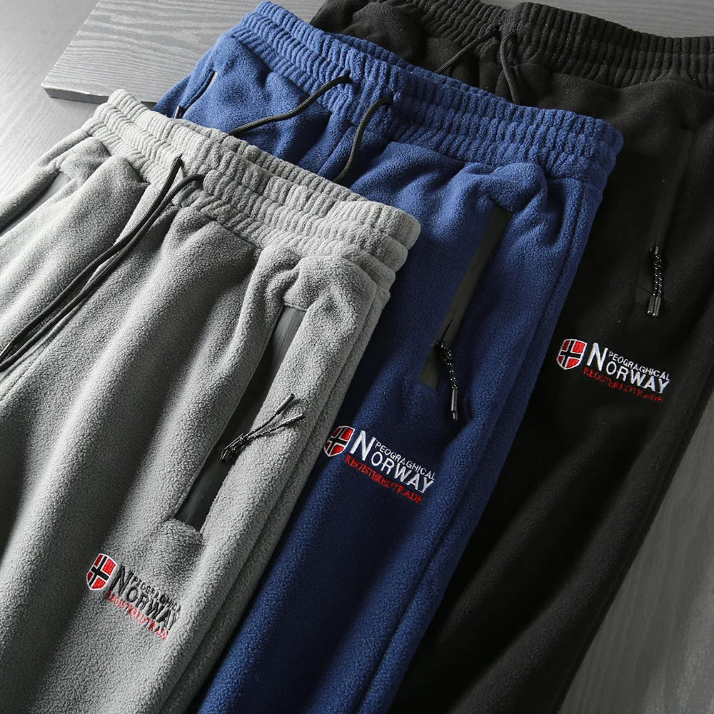 New Winter Casual Thickened Fleece Warm Sweatpants Men Outdoor Elastic Waist Norway Sport Joggers Pants Loose Male Trousers