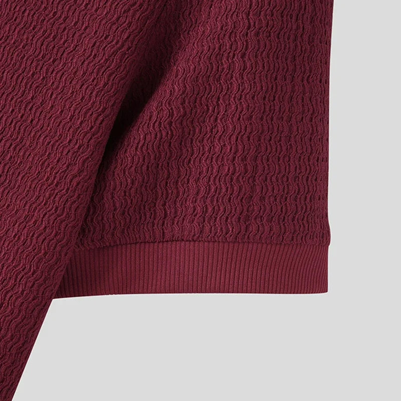 2024 Slim Fit Knitted T-shirt for Men Solid Turtleneck Casual Shirts Men's Short Sleeve Knit Sweater Bottoming Tops Streetwear