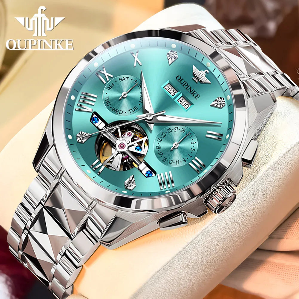 OUPINKE 3240 Skeleton Men's Watches 50m Waterproof Automatic Mechanical Watch Sapphire Luminous Date Tungsten Steel Brand Watch