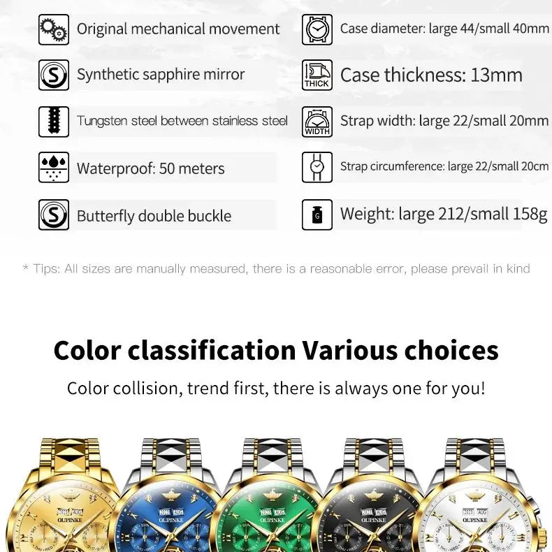 OUPINKE 3186 Men's Watches Skeleton Flywheel Automatic Mechanical Watch for Men Luxury Brand Dual Calendar Display Wristwatch