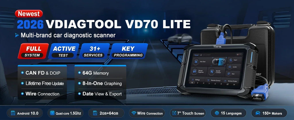 VDIAGTOOL VD70 Lite OBD Scanner Car Diagnostic Tools Automotive Scanner With Key Programming 31+ Reset DOIP CANFD Free Updates
