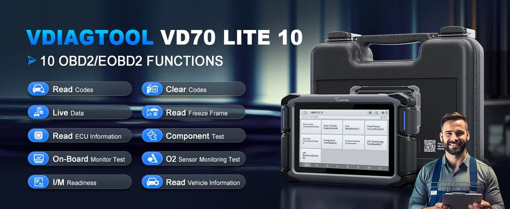 VDIAGTOOL VD70 Lite OBD Scanner Car Diagnostic Tools Automotive Scanner With Key Programming 31+ Reset DOIP CANFD Free Updates