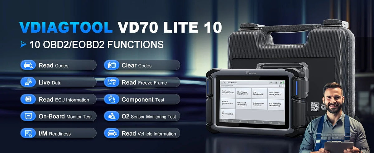VDIAGTOOL VD70 Lite OBD Scanner Car Diagnostic Tools Automotive Scanner With Key Programming 31+ Reset DOIP CANFD Free Updates