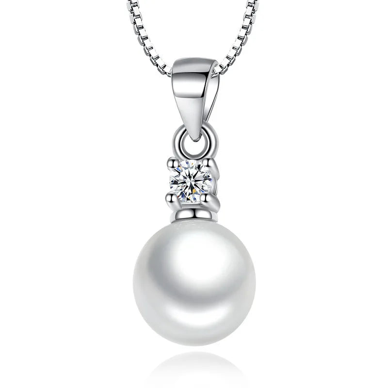 925 Sterling Silver White Pearl Pendant Necklace for Women Shiny Cubic Zirconia Elegant Wedding Party Fine Jewelry Gift