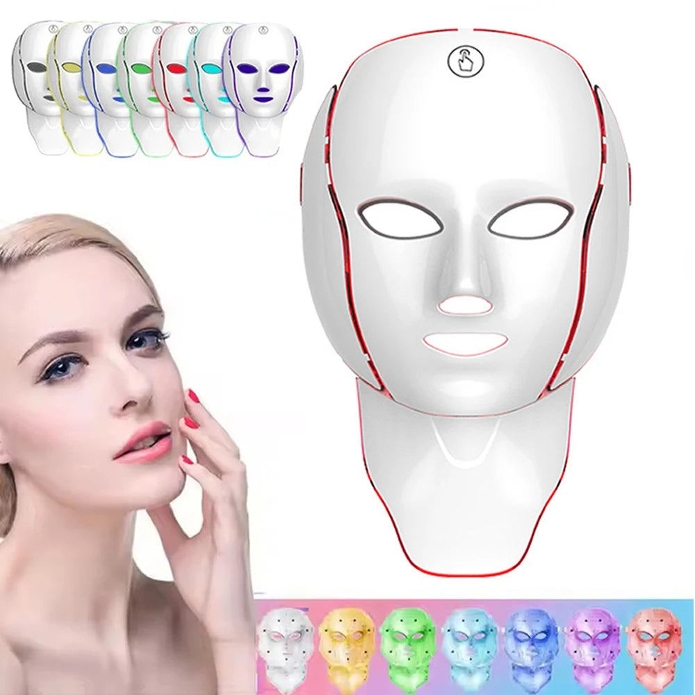 7 Colors LED Face Neck Mask Rechargeable LED Photon Beauty Mask Machine Facial Lifting Skin Care Tool