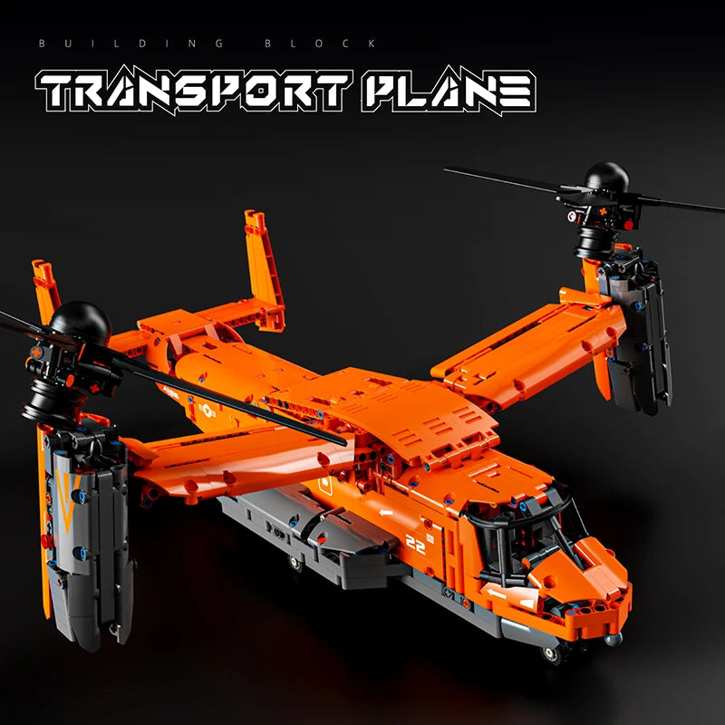 Blocs de construction d'avion de transport militaire Osprey high-tech de la Seconde Guerre mondiale, ensembles high-tech, jouets de briques de chasse militaire pour cadeaux d'anniversaire
