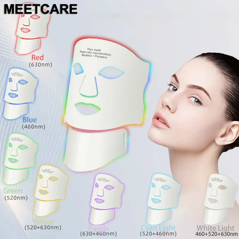 7 Colors LED Photon Face Mask Neck Set Good Grade Silicone Facial Mask Anti Acne Brighten Skin Repair Oil Control