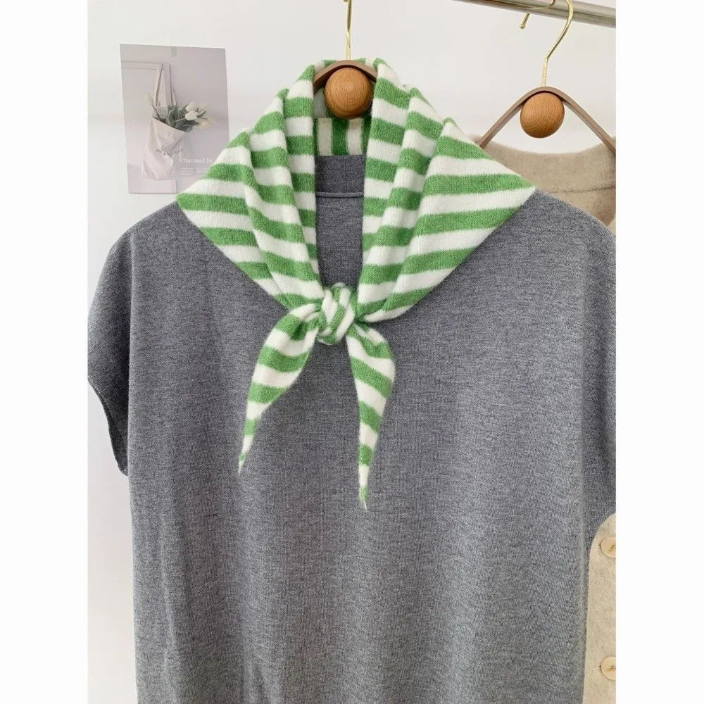Striped Design Knit Triangle Shawl Multifunctional Wear Knitted Texture Shoulder Wrap Scarf Lightweight Fabric Knitted Cape Wrap
