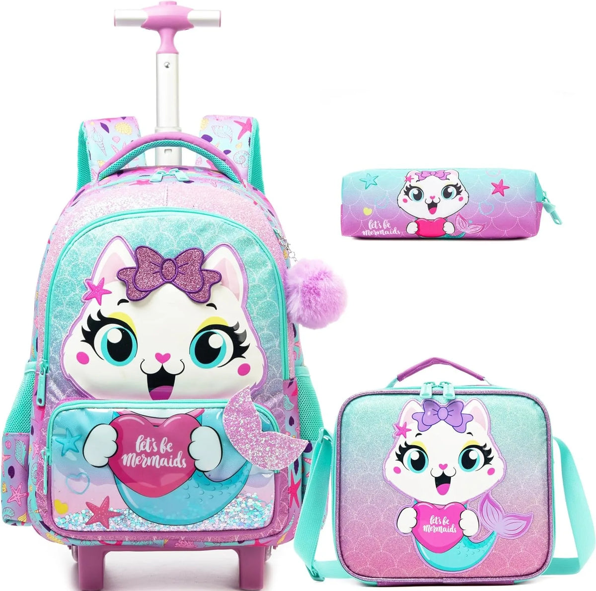 School Backpack for Boy Kids Trolley Bags with Wheels Girls Travel Carry on Backpack Lightweight Bookbag Back to School Supplies