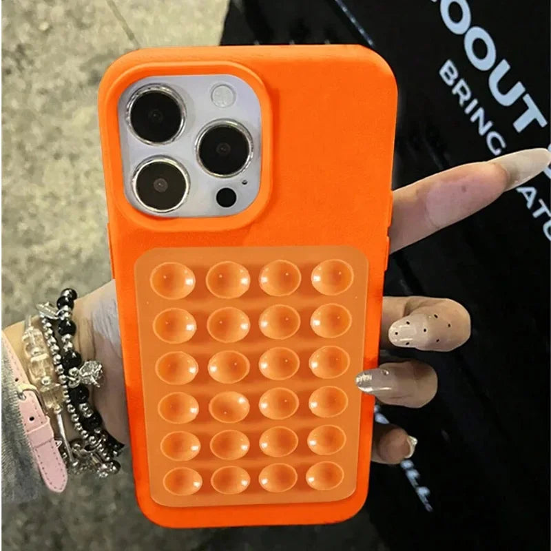Phone Case For iPhone 17 16 15 Pro Plus 14 13 12 11 Pro Max Shockproof Funda Luxury Fashion 3D Suction Cup Stand Litchi Pattern