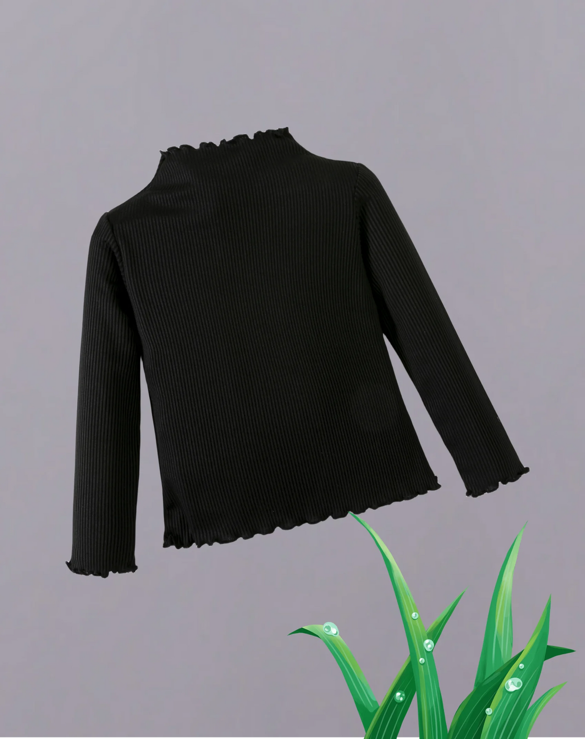 Fashionable black turtleneck knit sweater - comfortable ribbed design