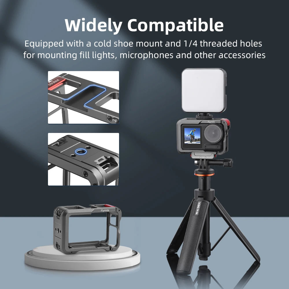 Flymile Action 5 Pro Metal Cage Protective Case for DJI Osmo Action 4 Camera Accessories Expansion Bracket Frame With Cold Shoe