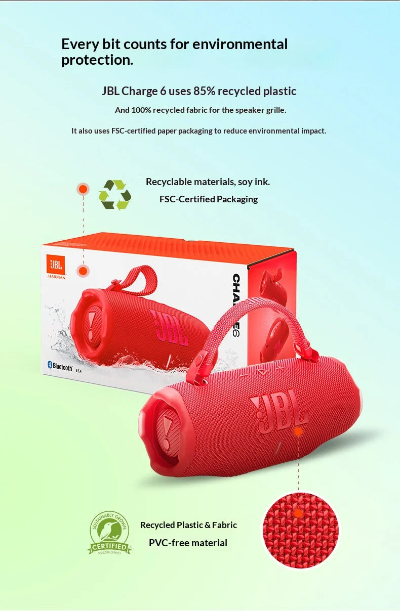 JBL CHARGE6 Portable Bluetooth Speaker IP68 Waterproof Dustproof Wireless Speaker Built-in Powerbank For Outdoor Beach Camping