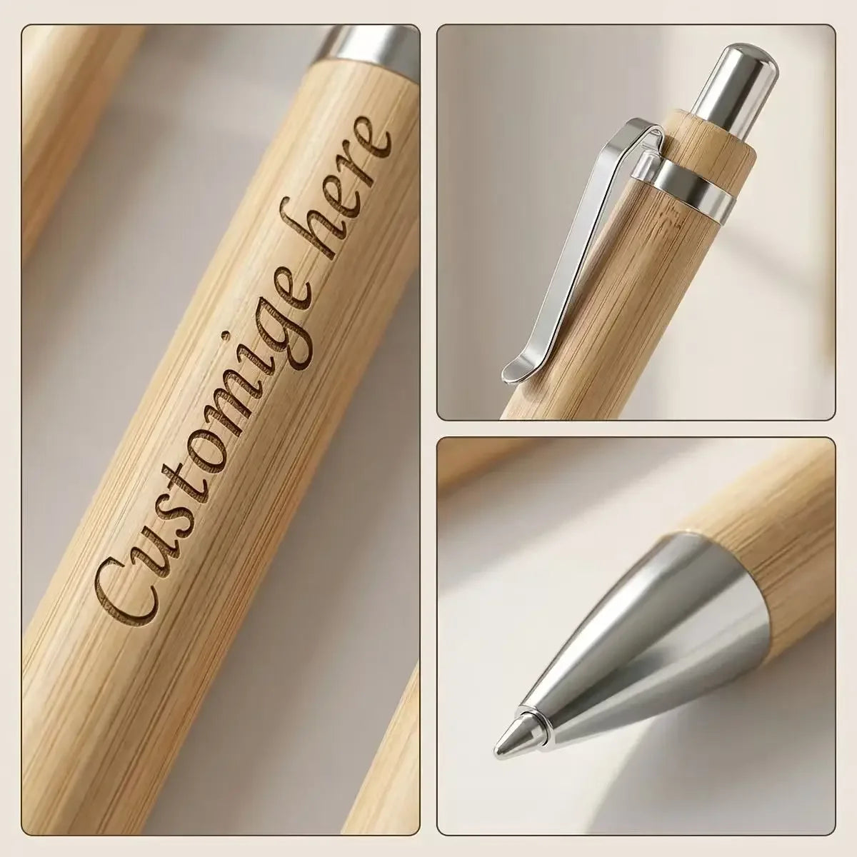 20/60/80PCS Customizable Ballpoint Pens Solid Bamboo Retractable Office School Writing Stationery Gift Pen For Promotional Gifts