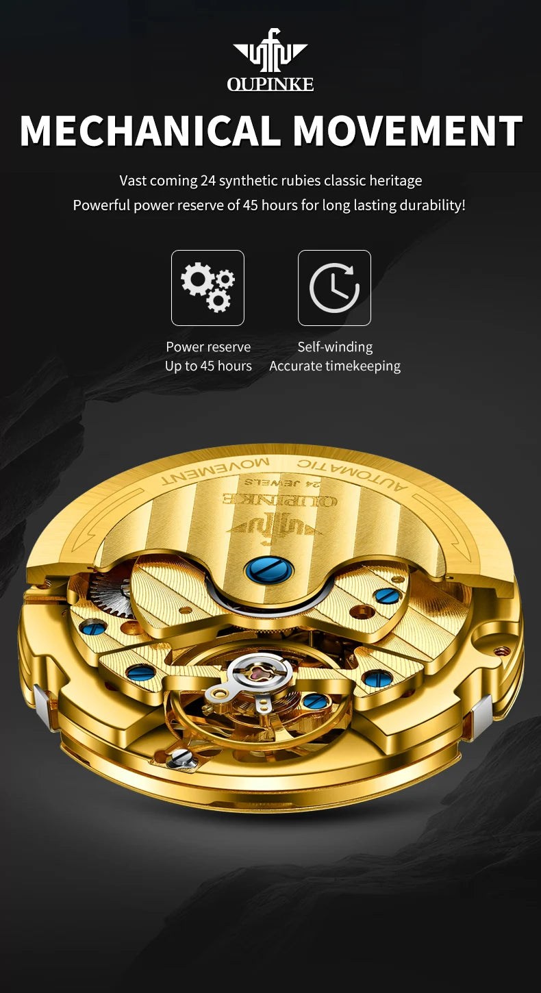 OUPINKE Men's Watches Top Brand Luxury Classic Original Automatic Mechanical Wristwatch Sapphire Mirror Tungsten Steel Calendar