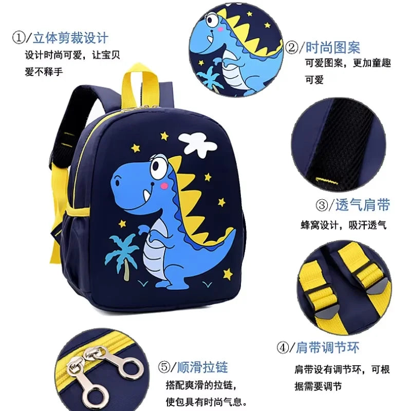 Kindergarten children's printed schoolbag, dinosaur and small animal design, boys' and girls' back-to-school season canvas double backpack