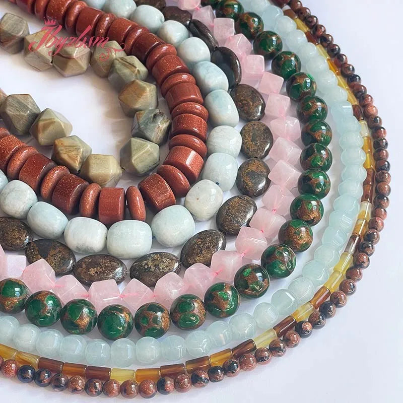 Natural Stone Beads square round jade For Necklace Bracelet Spacer Strand 15" DIY Jewelry Making