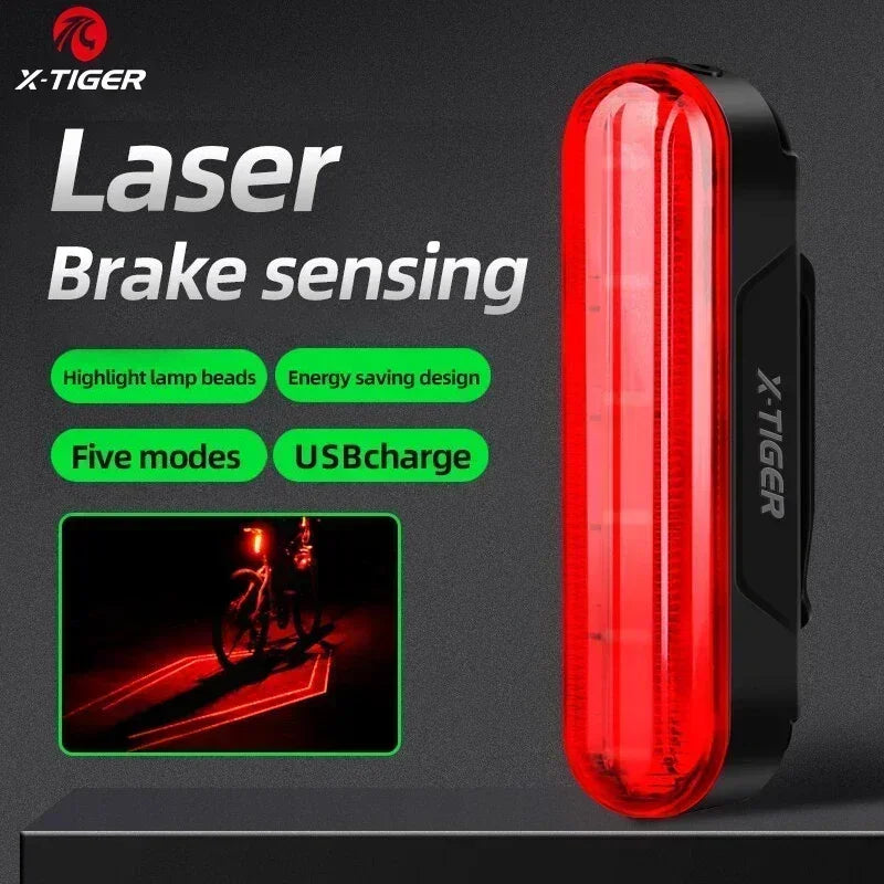X-TIGER Bicycle Laser Tail Light Intelligent Bicycle Rear Light LED with Auto Brake Sensor Cycling Laser Warning Lights