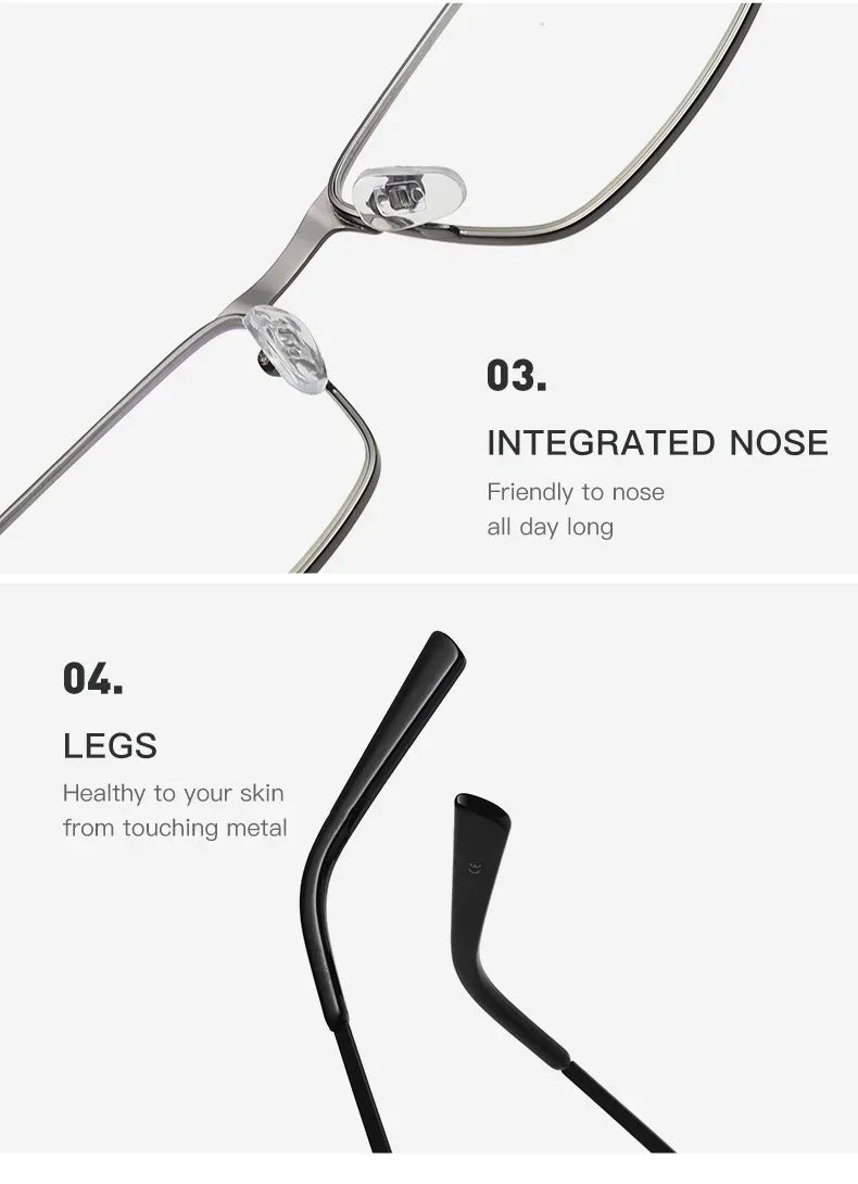 Blue light Blocking Reading Glasses For Men Metal Big Frame Readers Magnifier Presbyopia Lens Eyewear Diopter +0.75~4.0