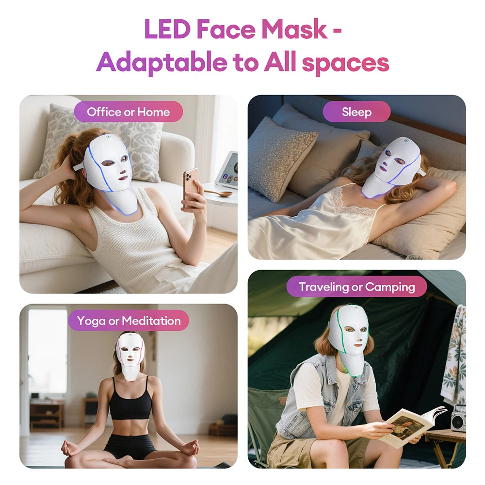7 Colors Photon Facial LED Mask Red Light Therapy Anti Aging Face Neck Beauty Mask Relaxation Treatment Anti-Wrinkle Skin Care