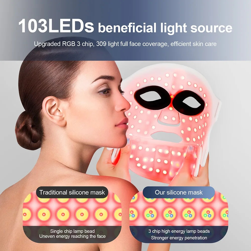 Silicone LED Mask Face And Neck 7 Colors LED Photon Red Light Infrared Therapy Flexible Facial Mask Repair Skin Wireless Use