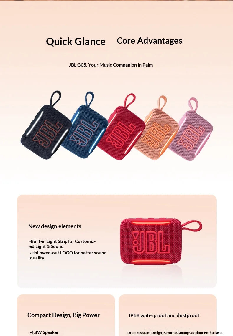 JBL GO5 Portable Wireless Bluetooth Speaker IP67 Waterproof Mini Pocket Speaker Outdoor Beach Hiking Travel Audio