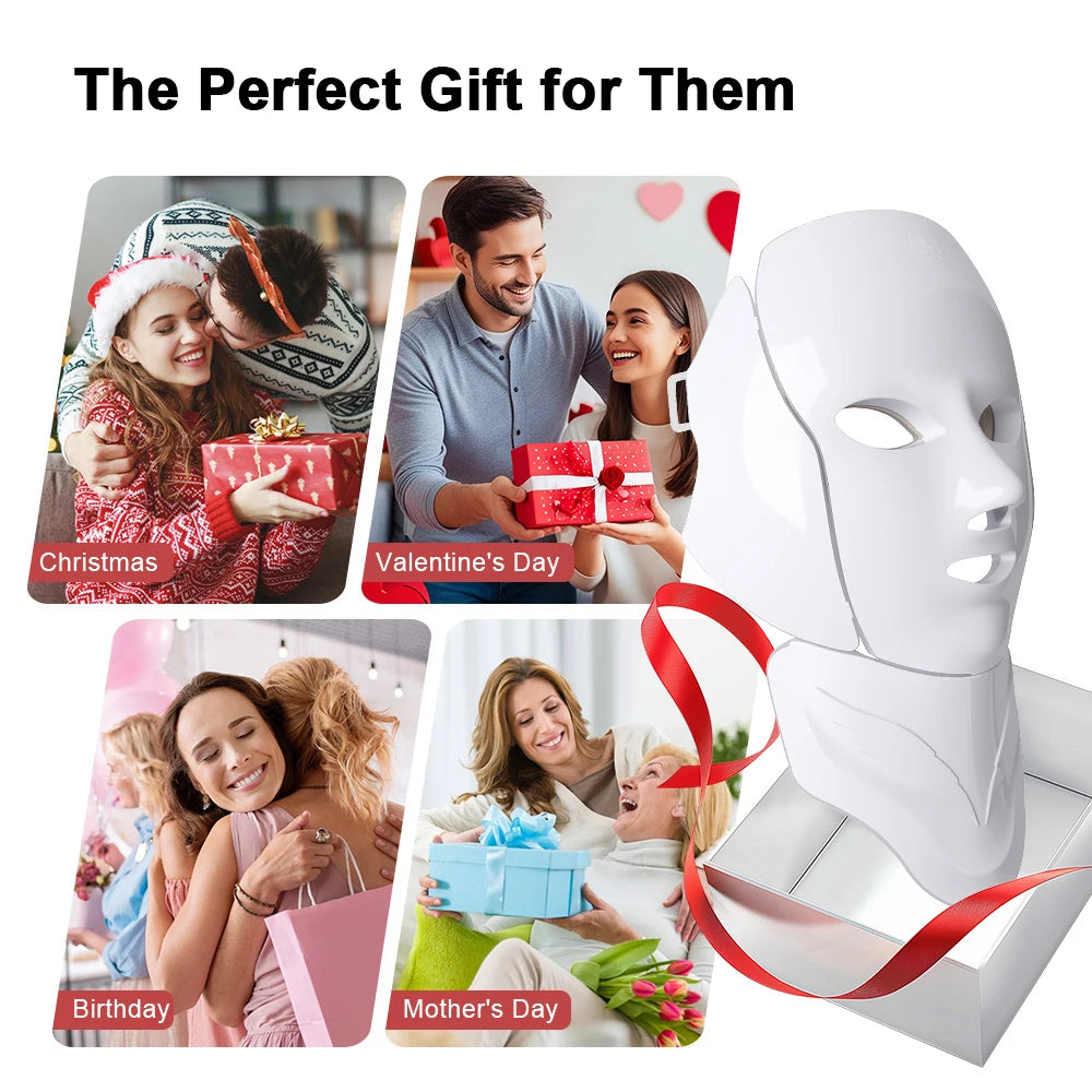 7 Colors Photon Face Neck Beauty Mask Wireless Facial LED Mask Repair Skin Wrinkle Remover Skin Rejuvenation Tighten Skin Care