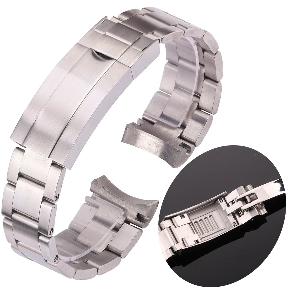 20mm Stainless Steel Watchband Bracelet For Rolex Watch Band Silver Brushed Curved End Replacement Strap