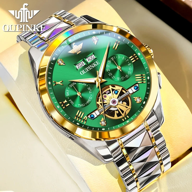 OUPINKE Classic Watch 3186 Multifunctional Skeleton Dial Waterproof Luminous Automatic Mechanical Watches