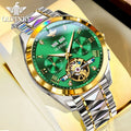OUPINKE 3186 Men Watches Multifunctional Gold Tungsten steel Flywheel Waterproof Dual Calendar Display Male Wristwatch Classic