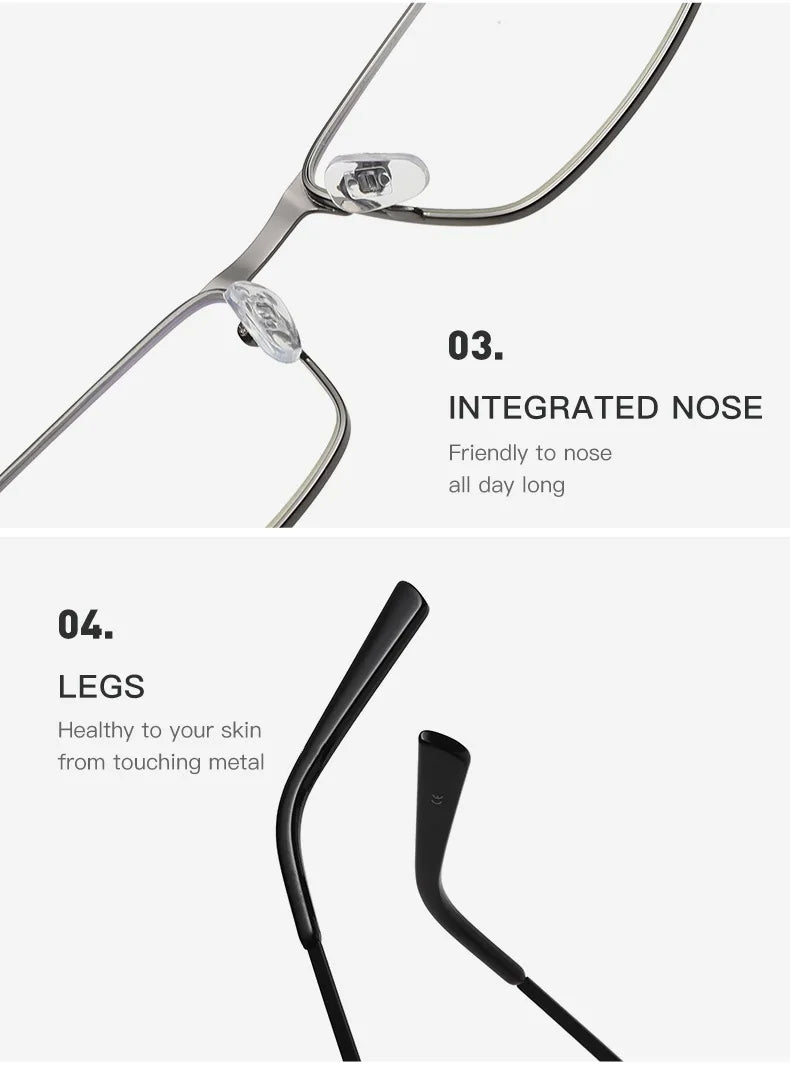 Men Square Metal Large Frame Myopia Glasses Spring Leg Elderly Near Sight Eyewear Blue Light Blocking Eye Protection Eyeglasses