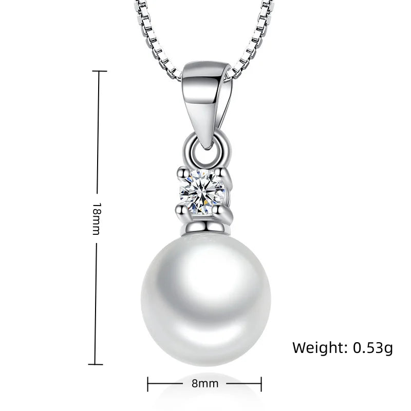 925 Sterling Silver White Pearl Pendant Necklace for Women Shiny Cubic Zirconia Elegant Wedding Party Fine Jewelry Gift