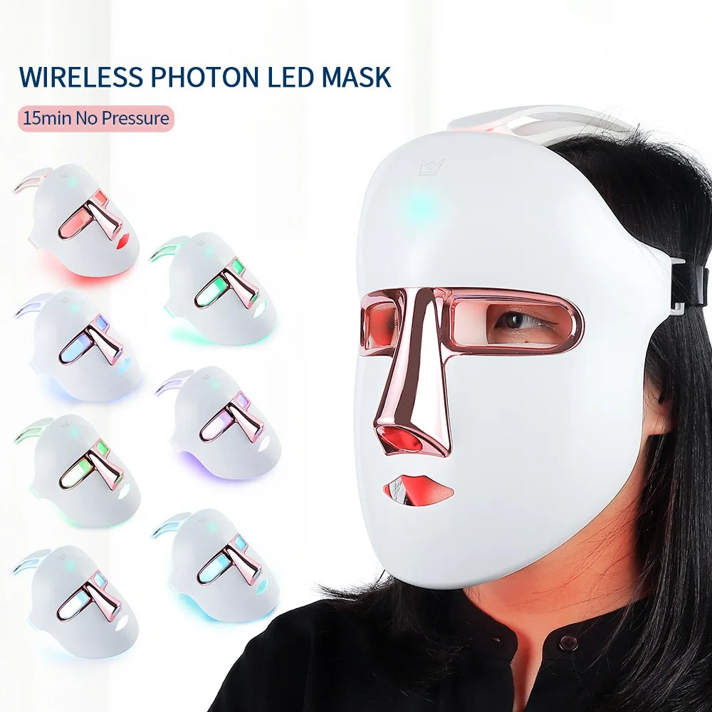 7 Colors Photon Facial LED Mask Red Light Therapy Anti Aging Face Neck Beauty Mask Relaxation Treatment Anti-Wrinkle Skin Care