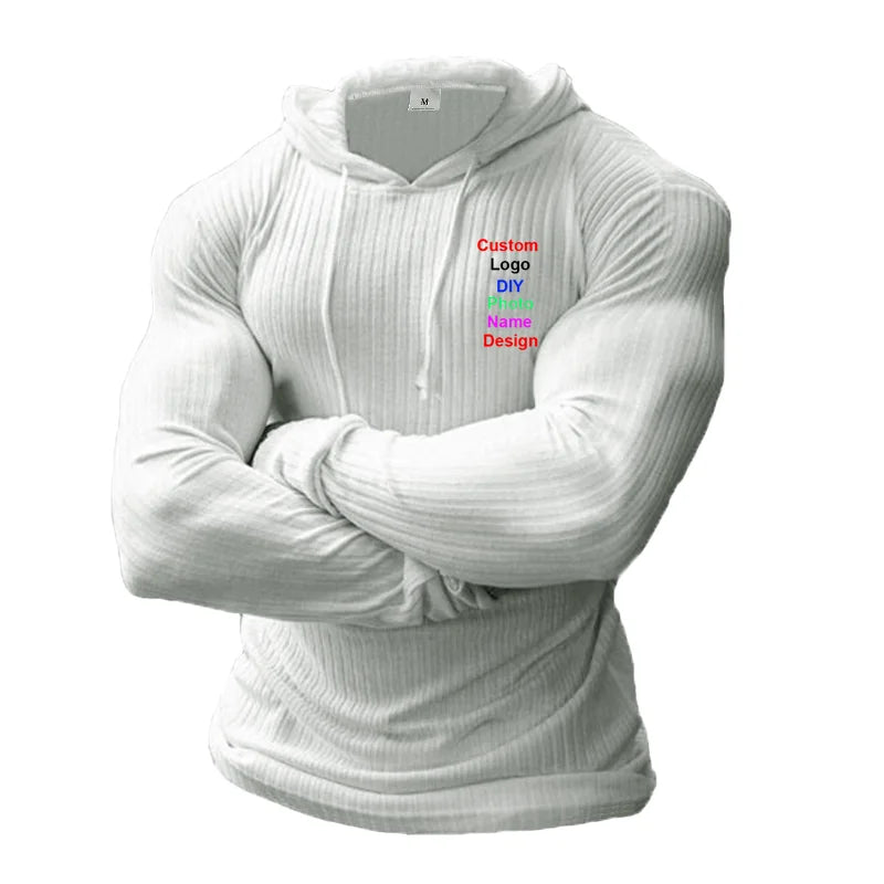 Design Brand Logo Custom DIY Fashion Knitted Hooded T-shirt Men Pit Stripe Slim Fit Thin Sweaters Long Sleeve Pullover Knittwear