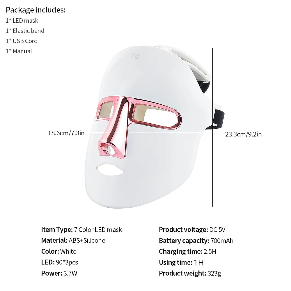 7 Colors Photon Facial LED Mask Red Light Therapy Anti Aging Face Neck Beauty Mask Relaxation Treatment Anti-Wrinkle Skin Care