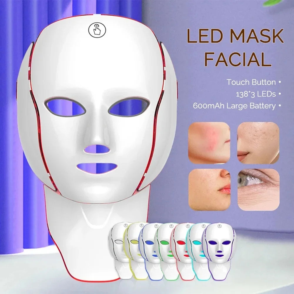 LED Face Mask Red Light Therapy 7-1 Color 192LEDs Facial Wireless Mask Home Beauty Facial LED Mask Lovely Gift