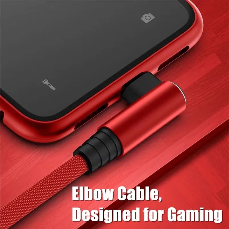 90 Degree Gaming Elbow Fast Charging USB Cable For iPhone 13 14 Pro Max X XR XS 11 12 mini 6S 7 8 Plus Quick Charge Data Cables