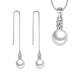 Real 925 Sterling Silver Crystal Pearl Pendant Necklace Long Drop Earrings Jewelry Sets For Women New Trendy FQL23091
