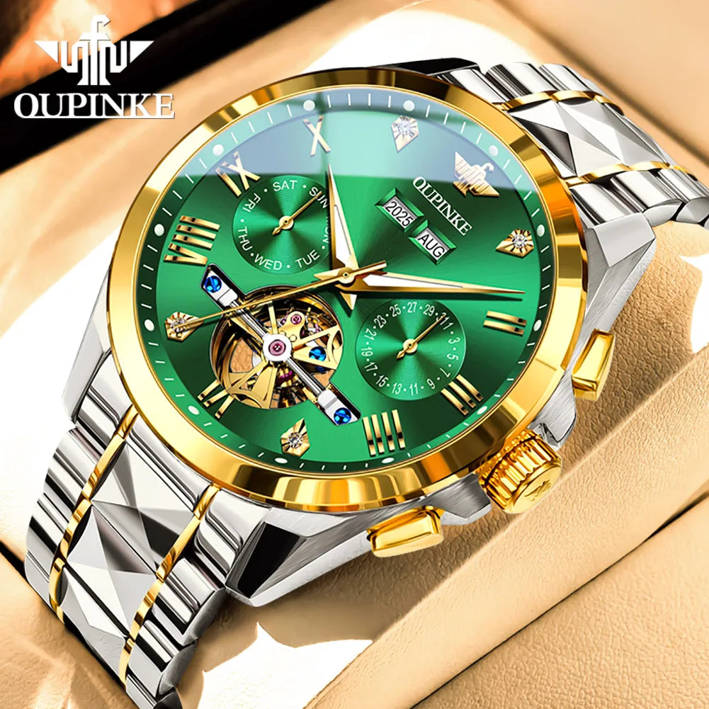 OUPINKE 3240 Tourbillon Men Watch Luxury Original Automatic Mechanical Watch Tungsten Steel Skeleton 44mm Large Dial Men Watch