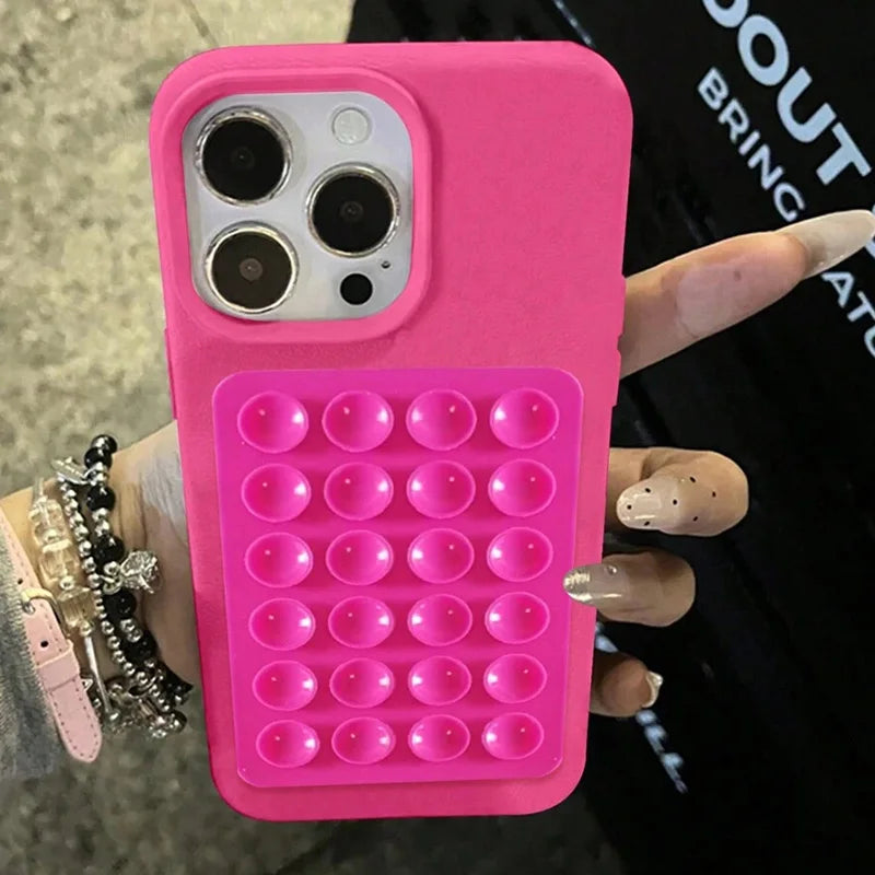 Phone Case For iPhone 17 16 15 Pro Plus 14 13 12 11 Pro Max Shockproof Funda Luxury Fashion 3D Suction Cup Stand Litchi Pattern