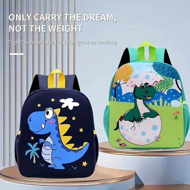 Kindergarten children's printed schoolbag, dinosaur and small animal design, boys' and girls' back-to-school season canvas double backpack