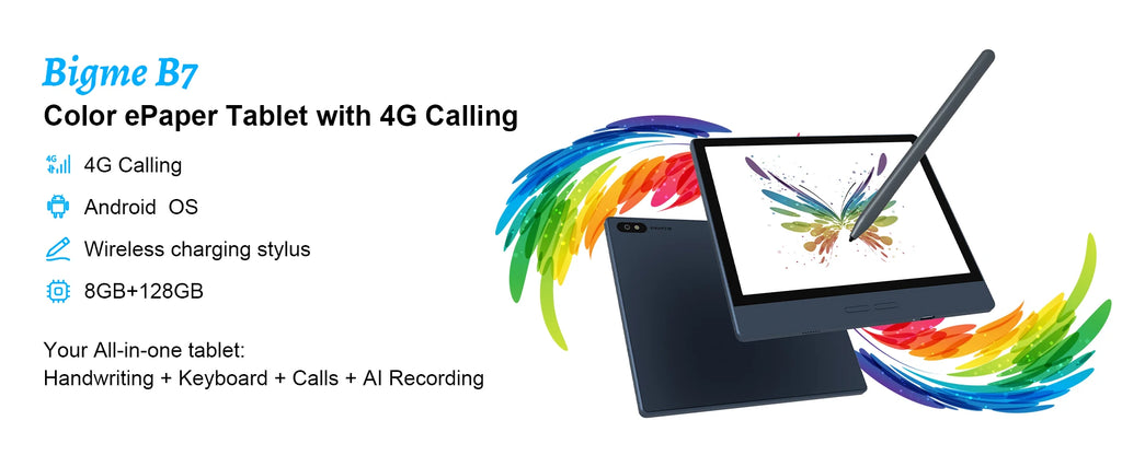 Bigme 7'' Electronic Book B7, Color E-Ink E-Book Reader, 300PPI, 8+128GB, Android14 Open System, E-Reader Tablet with 4G Calling